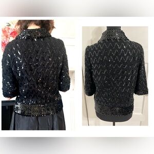 VINTAGE PARTIQUE NEW YORK BLACK SEQUIN  COCKTAIL FORMAL JACKET Made in the USA